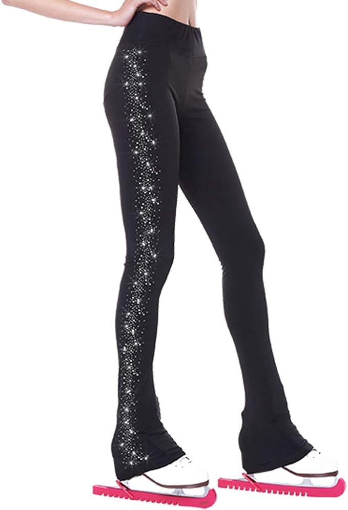 liuhuo 花样滑冰裤女童训练服优质水晶黑色儿童滑冰打底裤